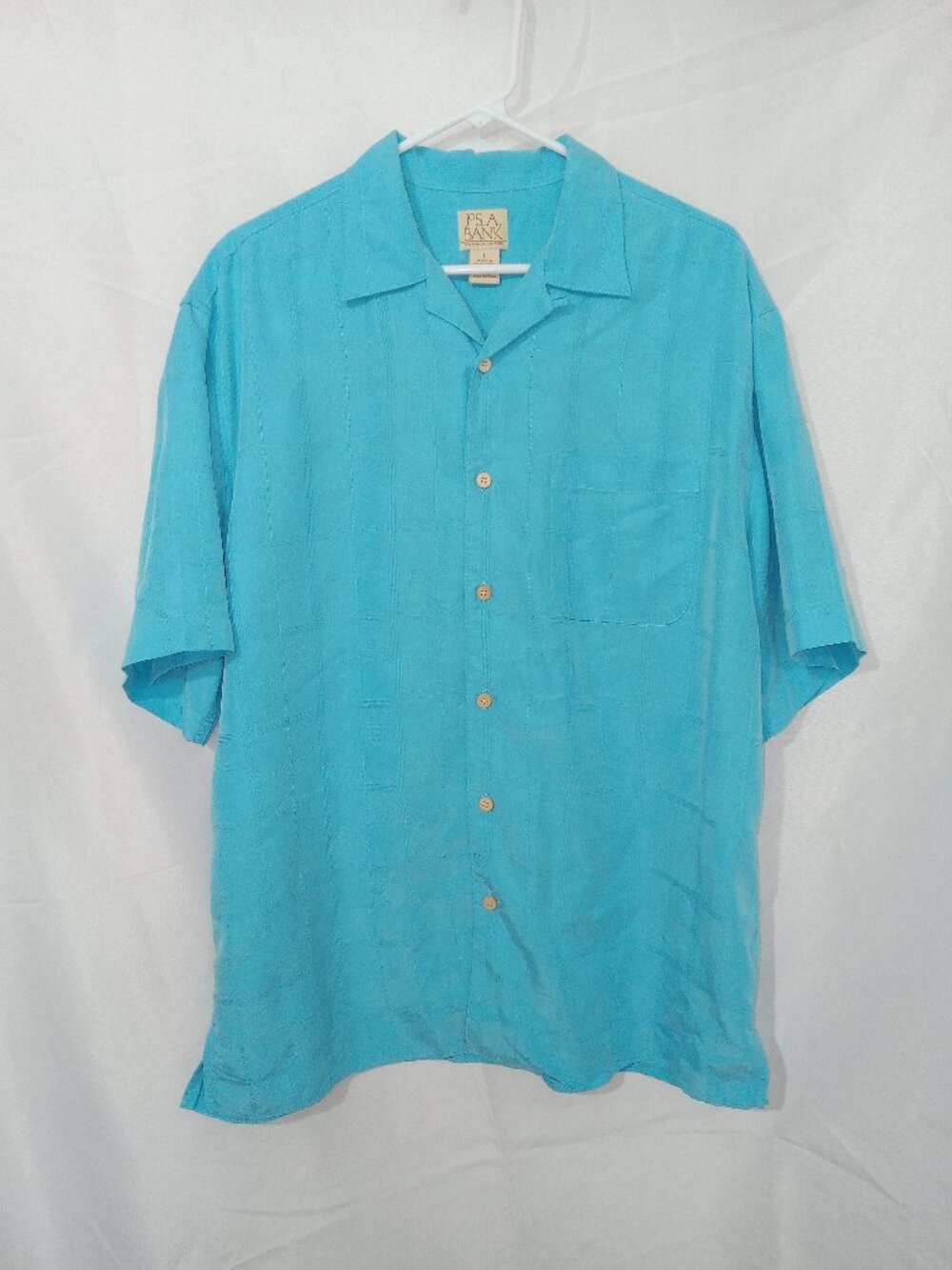Jos A Bank Modal Camp Collar Shirt Mens L Turquoise Resort Tropical Beach